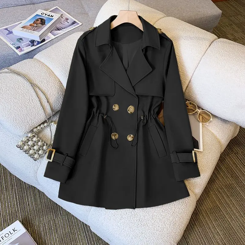 

Suit Collar Windbreaker Women's Long Coat 2024 Spring Autumn New Jacket Waist Joker Outerwear Thin Khaki Overcoat Ladies Tops