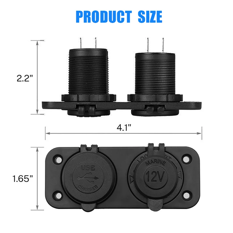 12V USB Socket Panel Quick Charge 3.0 20W Dual PD USB C Socket Outlet Cigarette Lighter Adapter for Car Boat RV Motorcycle