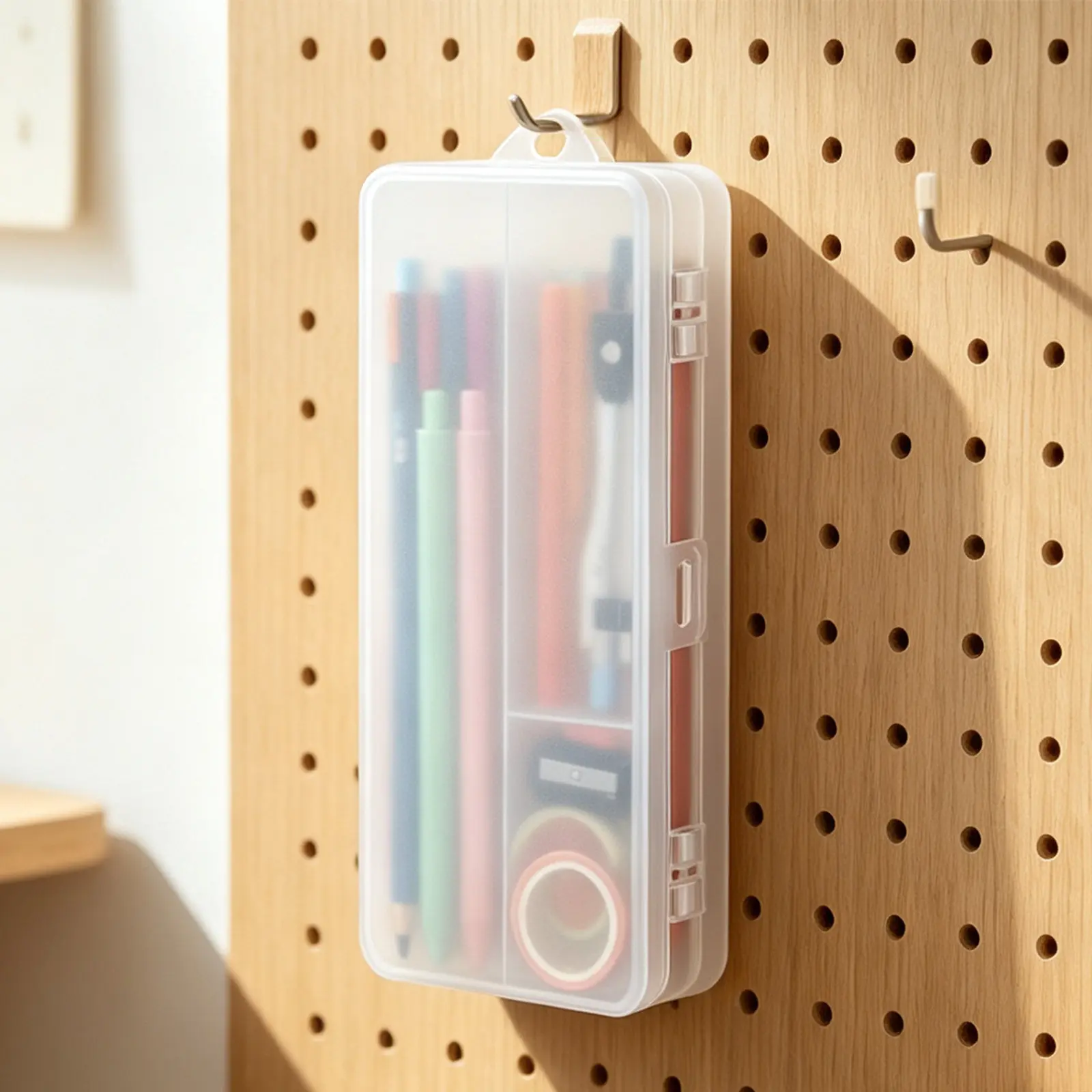 Double Layer Clear Frosted Plastic Pencil Box Organizer – Large Capacity School Office Supply for Adults