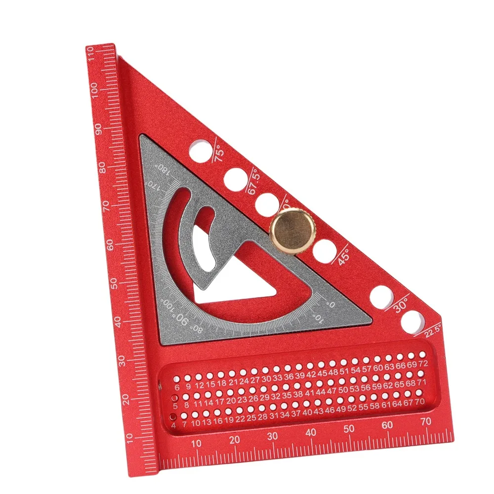 Precision Aluminum Alloy Multi Angle Ruler Red and Gray Precision Hole Scribing Carpenter Square Measuring Ruler Woodworking