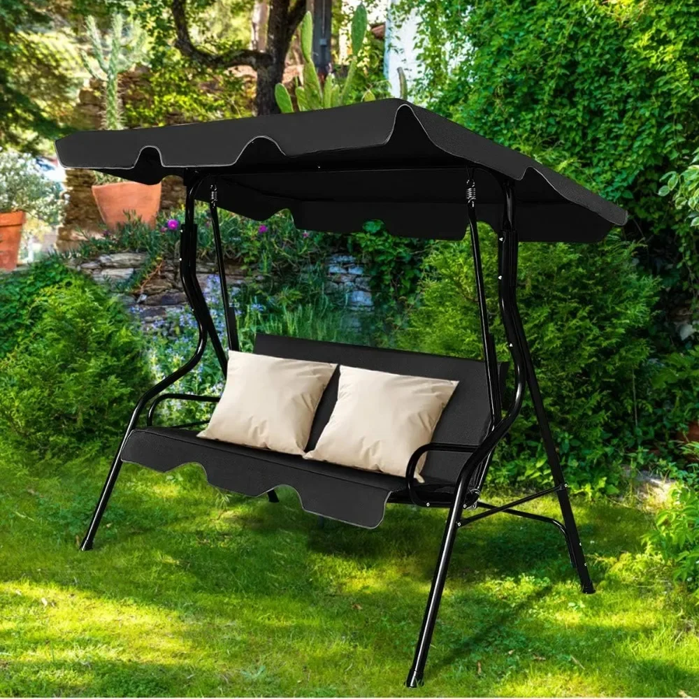 

y 3 Person Porch Swing, Patio Swing with Removable Cushion & Powder-Coated Steel Frame, Outdoor Swing