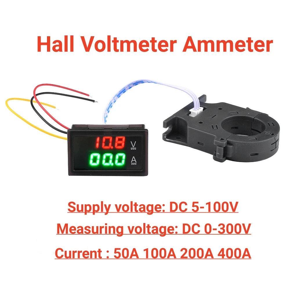 DC50A 100A 200A 400A Hall Voltmeter Ammeter lithium Battery Monitor Lifepo4 lead-acid Li-ion LED Digital Current Voltage Meter