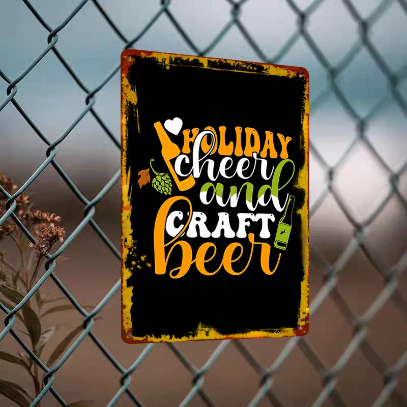 Holiday Cheer and Craft Beer Metal Wall Art Home Bar Decor Custom Printed Iron Plaque