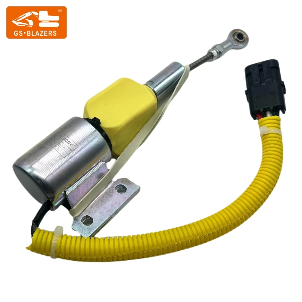 Excavator Fuel Stop Flameout Solenoid Valve 3932530 for HYUNDAI R220-5 24V Excavator Parts