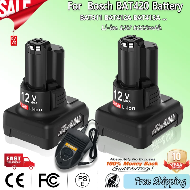 Per batteria Bosch BAT420 12V 8000mAhRicaricabile BAT412A BAT413A D-70745Gop 2607336013 2607336014   Sostituzione della batteria dello strumento