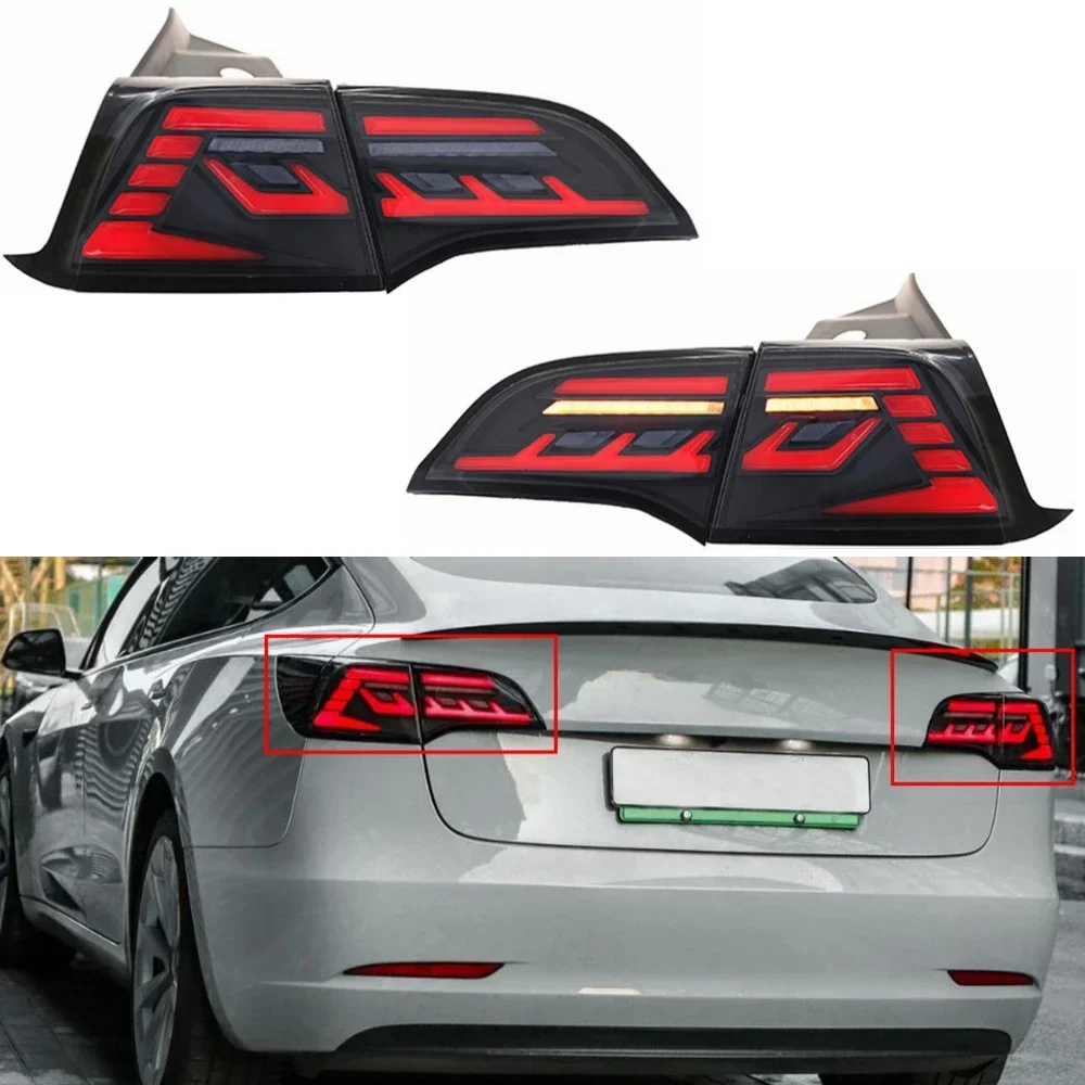 ROLFES 2x Car Tail Lamp Taillight LED Dynamic Turn Signal Brake Light Refit Assembly For Tesla Model 3 Y 2019‑2021 Plug And Play