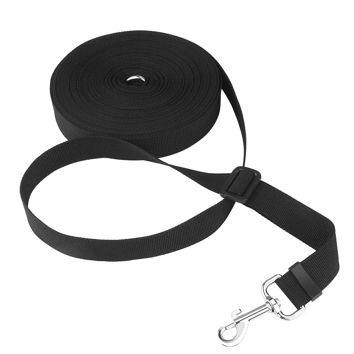 

15M Pet Training Leash Black Nylon 50Ft Dog Puppy Obedience Lead Adjustable 7.5m Walking Tracking Heavy Duty Metal D Ring