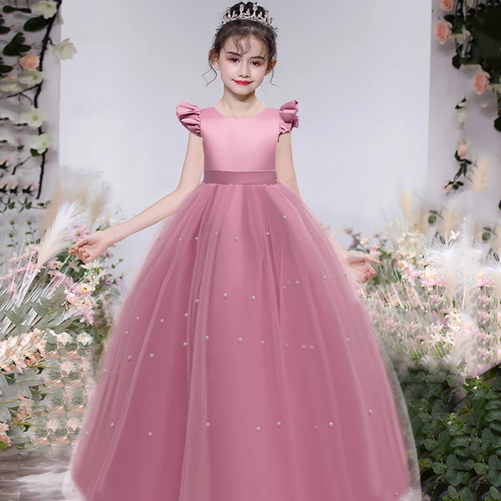 

Girls Rose Print Flower Dress Teen First Communion Long Robe Clothing Kids Bridesmild Evening Maxi Evening 12 13 14 Y Vestidos