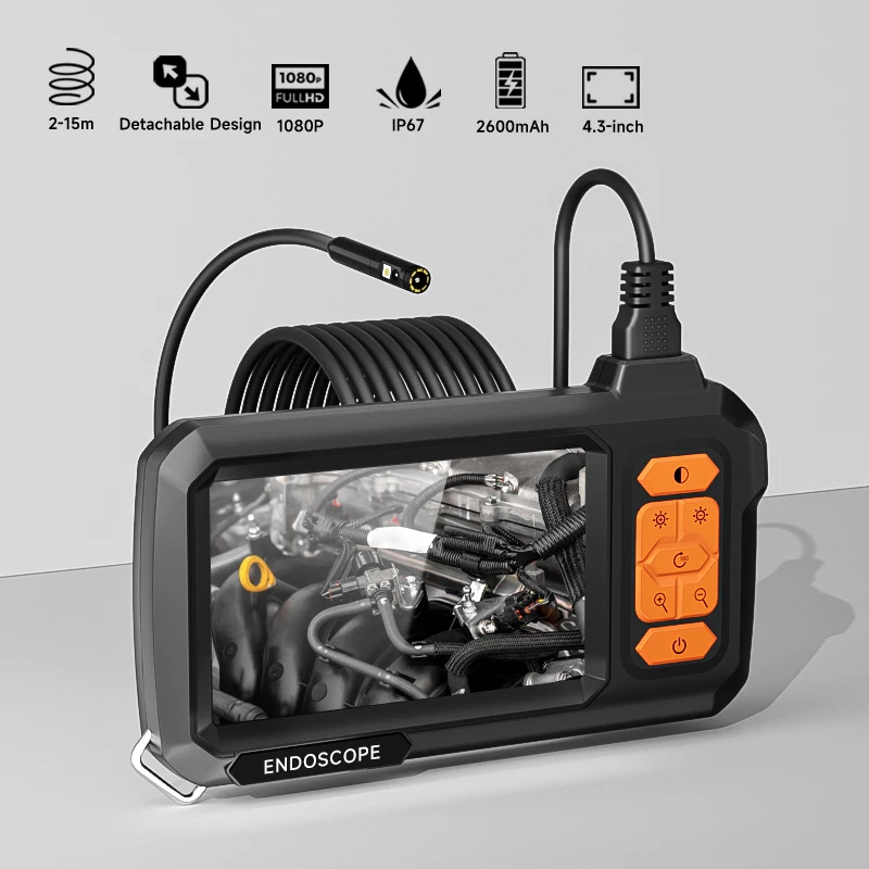 

4.3'' IPS Screen Endoscope 8mm Single&Dual 1080P HD Camera 2-100m Rigid Cable Detachable Design for Inspection Car&Sewer