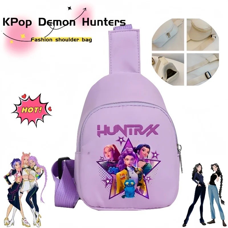 KPop 악마 사냥꾼 인쇄 패션 숄더 백 귀여운 만화 캐주얼 크로스바디 웨이스트 백 소년 소녀 생일 선물