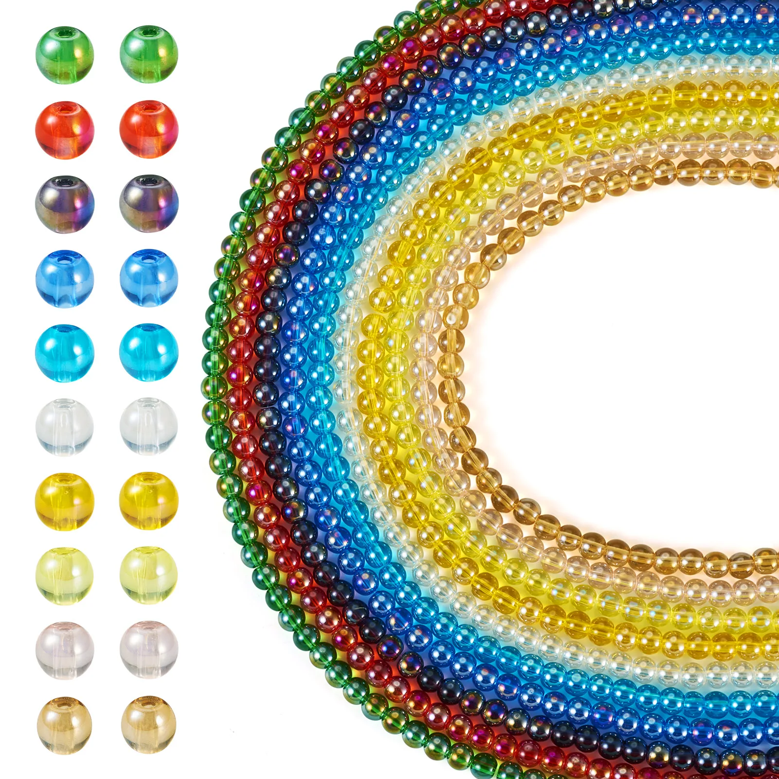 

10 Strands Electroplate Transparent Glass Beads Strands AB Color Plated Round Mixed Color for DIY Jewelry Necklace Earring Craft