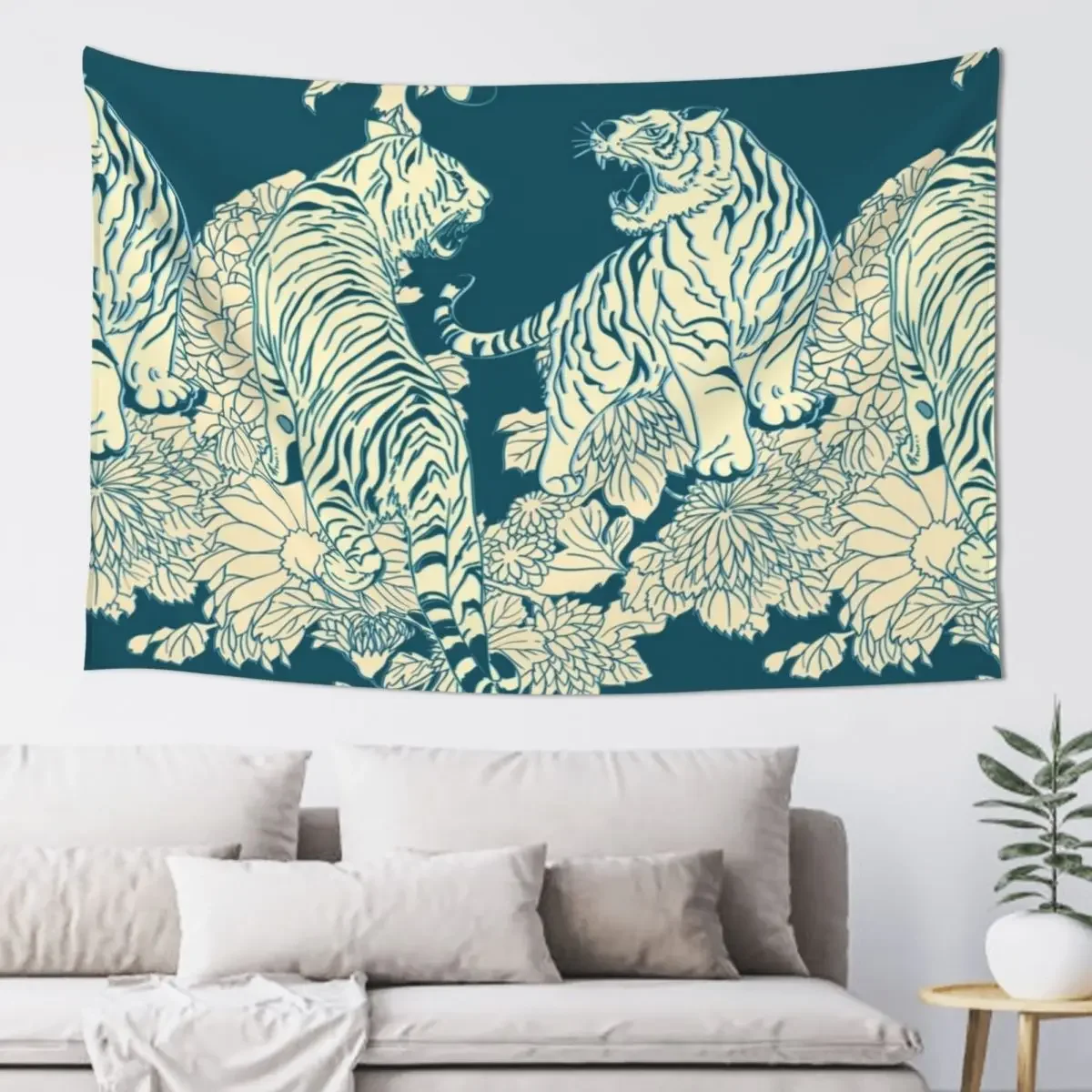 

Teal and cream tigers and flowers Tapestry Bedroom Decor Luxury Living Room Decoration Bedrooms Decorations Room Design Tapestry