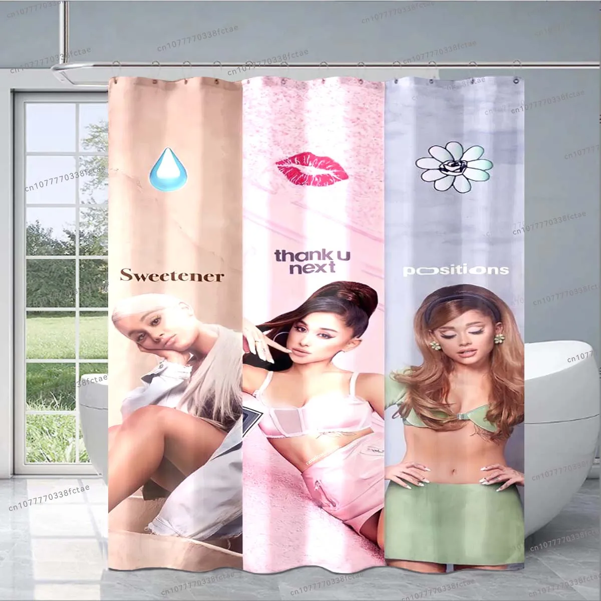 3D Pop Singer Ariana Grande Shower Curtain Kawaii Cartoon Pink Shower Curtain Adult Kid Bathroom Decoration Shower Curtain Gift