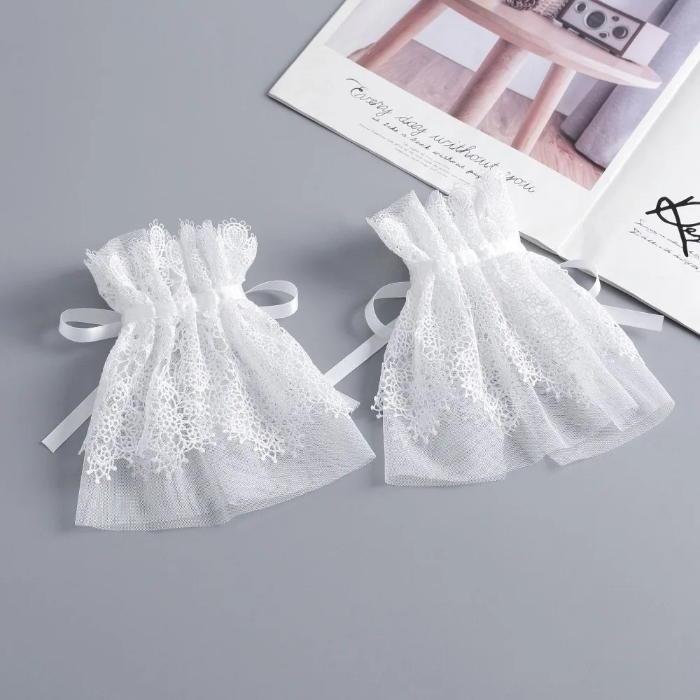 Removable Fake Collar Double Layer Ribbon Tie Detachable Mesh Lace Collar Floral Embroidery Mesh Tulle Sleeve Cuffs for Dresses