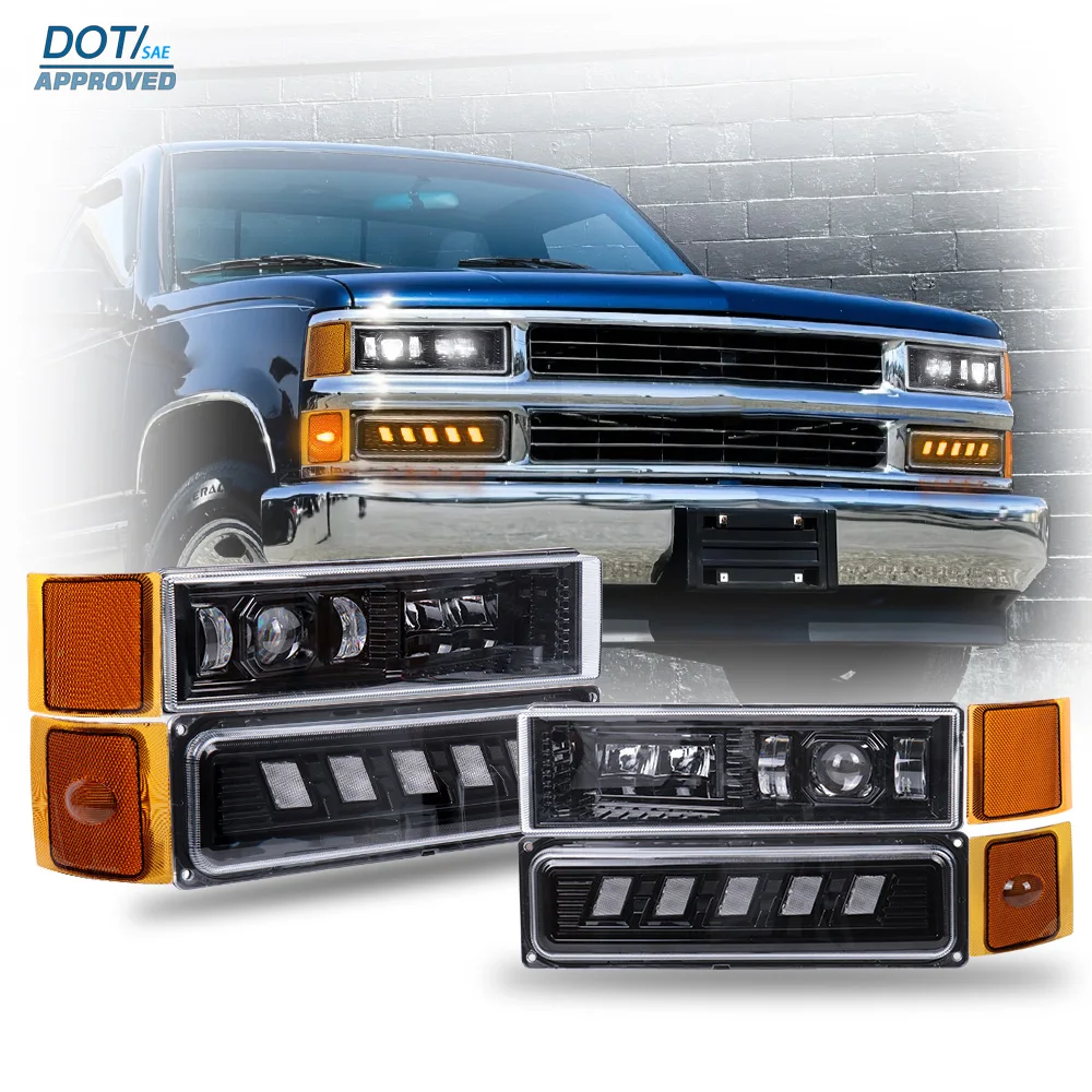 DOT LED Headlight For Chevrolet Chevy C/K 1500 2500 3500 Tahoe Suburban Blazer 1994-2000 W/ DRL Light Lamp Assembly Plug&Play