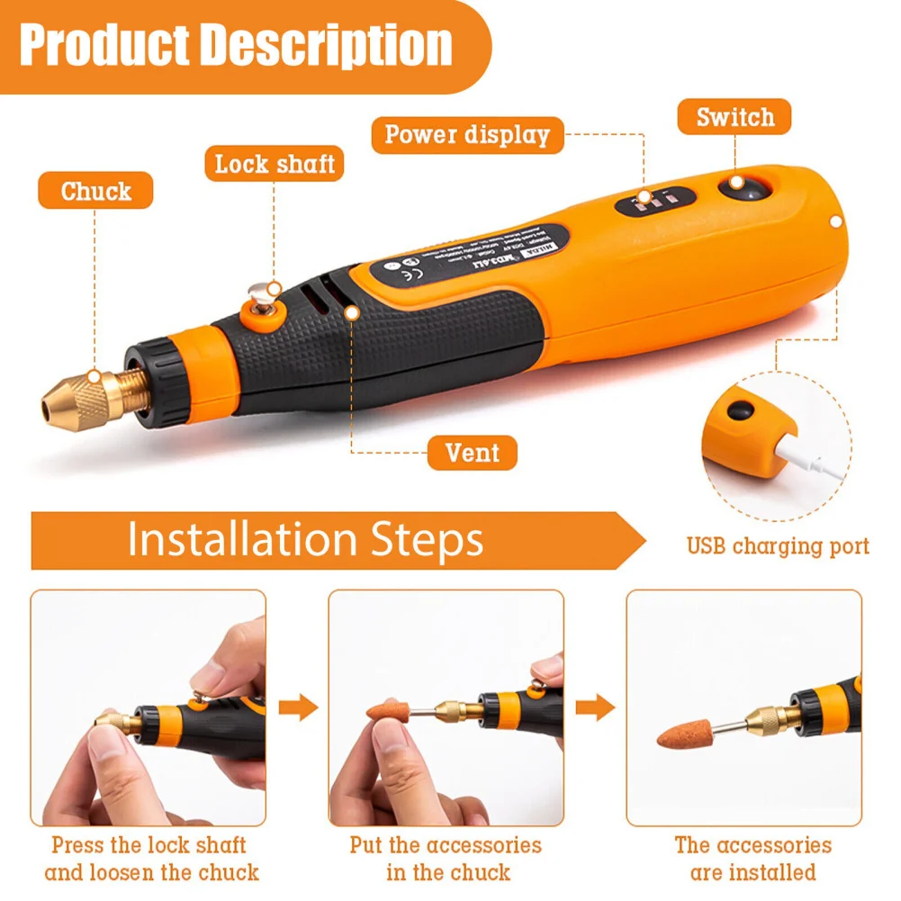 46pcs Cordless Rotary Tools Kit 3-Speed Battery Powered Rotary Tool For DIY Sanding Polishing Drilling Etching Engraving