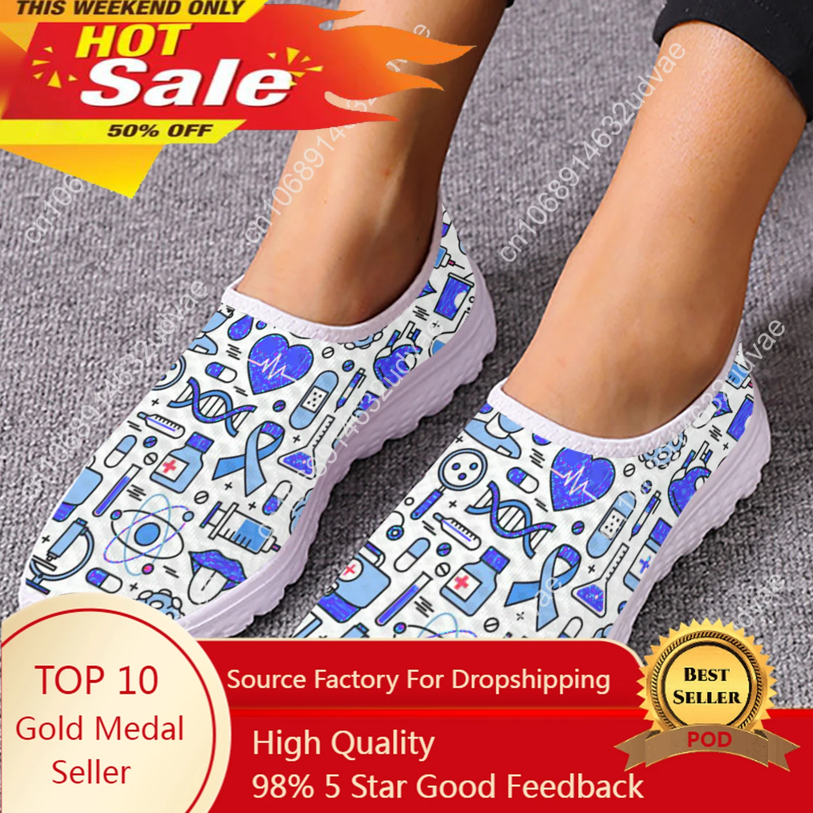 Slip On Women's Medical Flat Shoes Summer Comfortable Breathable Mesh Sneakers Casual Loafers Nurse Shoes Zapatos