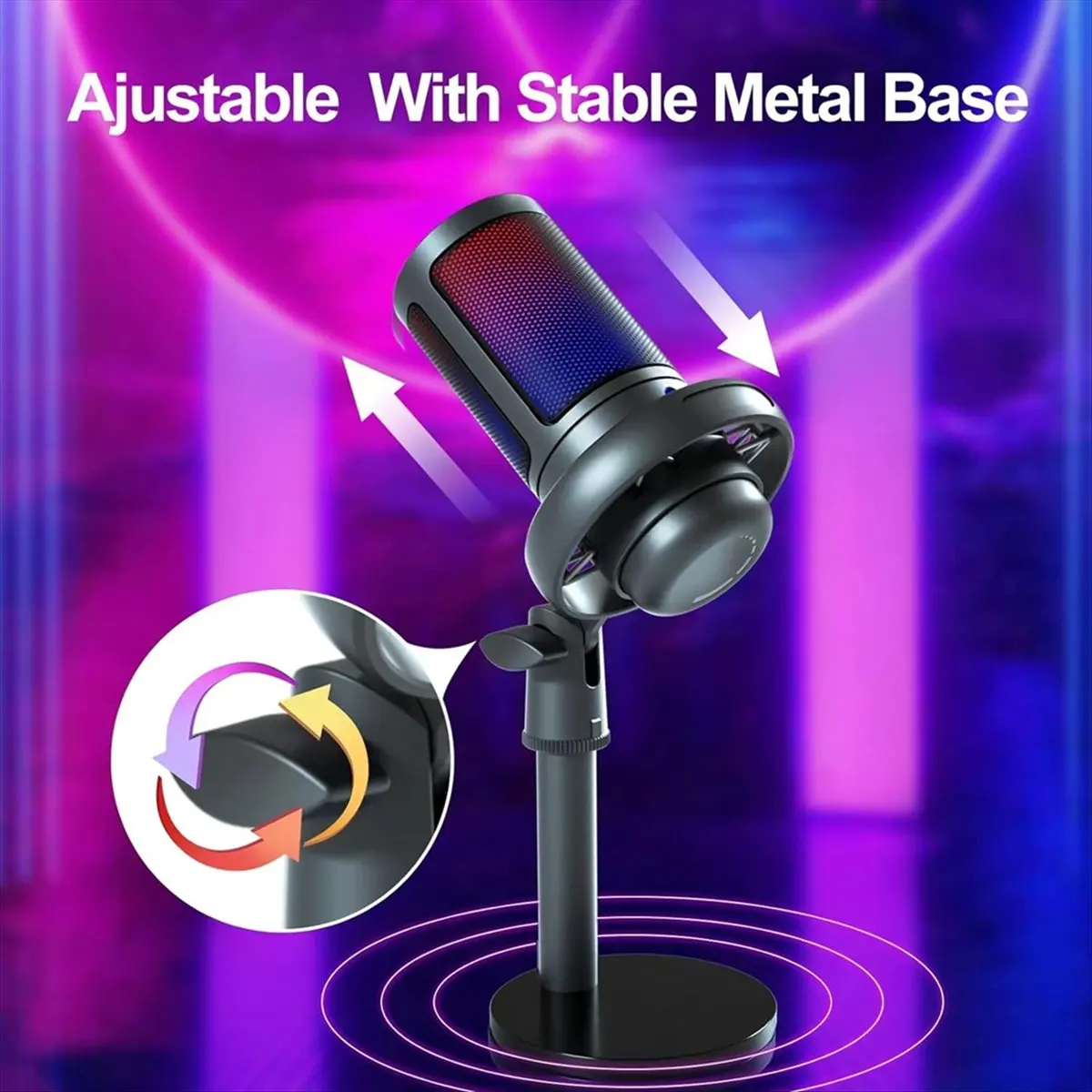 A64K USB Condenser Metal Microphone Professional Recording Streaming with RGB Light Desktop Podcast Microphone