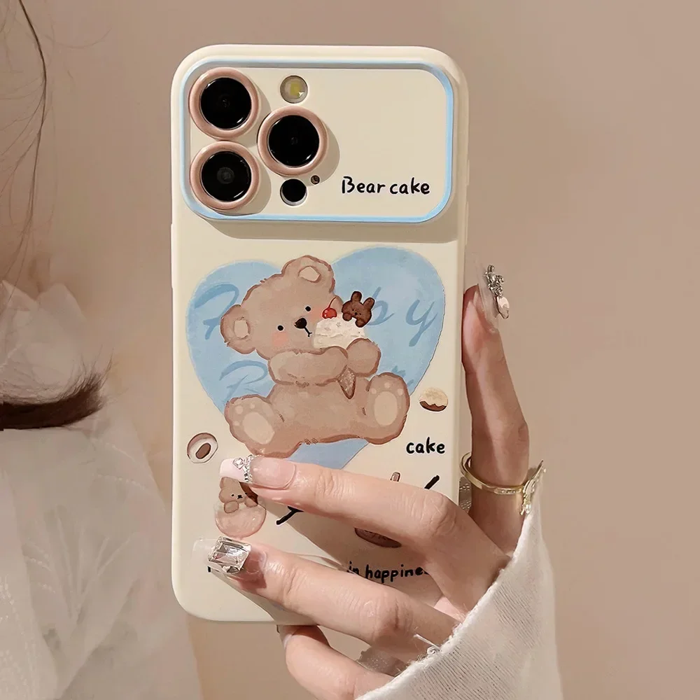 Ice cream cherry bear art Phone Case For iPhone 16 15 14 13 12 11 Pro Max 14 15 16 Plus Case Cute Retro Cartoon shockproof Cover