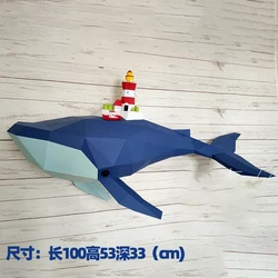1m Blue Whale Moves Small Island Castle Paper Model Kit Marine Animal Models Papercraft 3D Home Decor Wall Decorations Sculpture