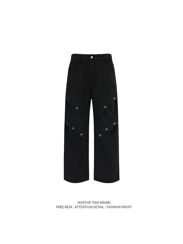 

Мужские джинсы в стиле ретро, американские деконструированные лоскутные джинсы, широкие брюки, длинные прямые свободные повседневные хлопковые брюки