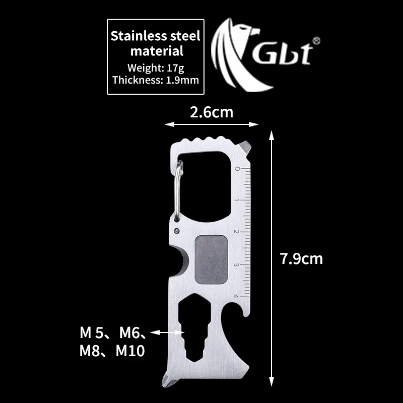Stainless steel keychain with scale, portable and multifunctional combination tool