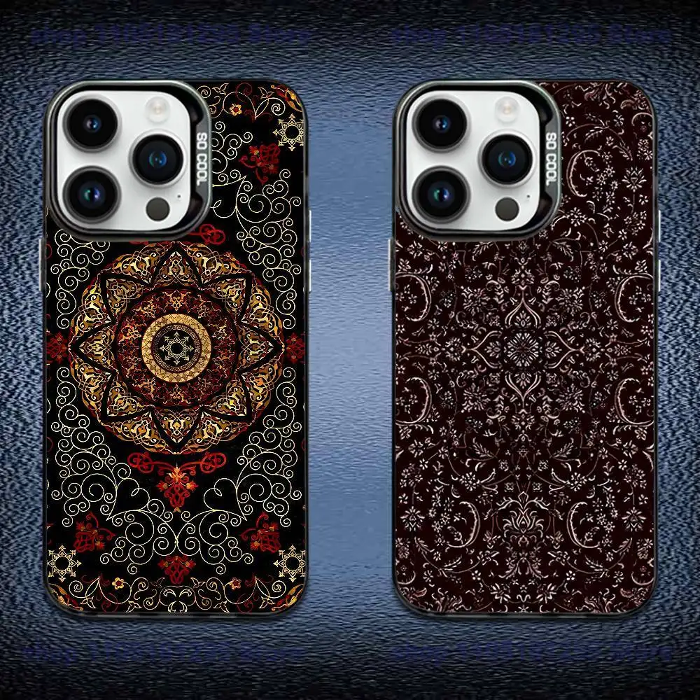 

Persian Carpet Floral Pattern Phone Case For iPhone 17,16,15,14,13,12,11,X,Mini,Pro,E,MAX Black Candy Matte Shockproof Cover