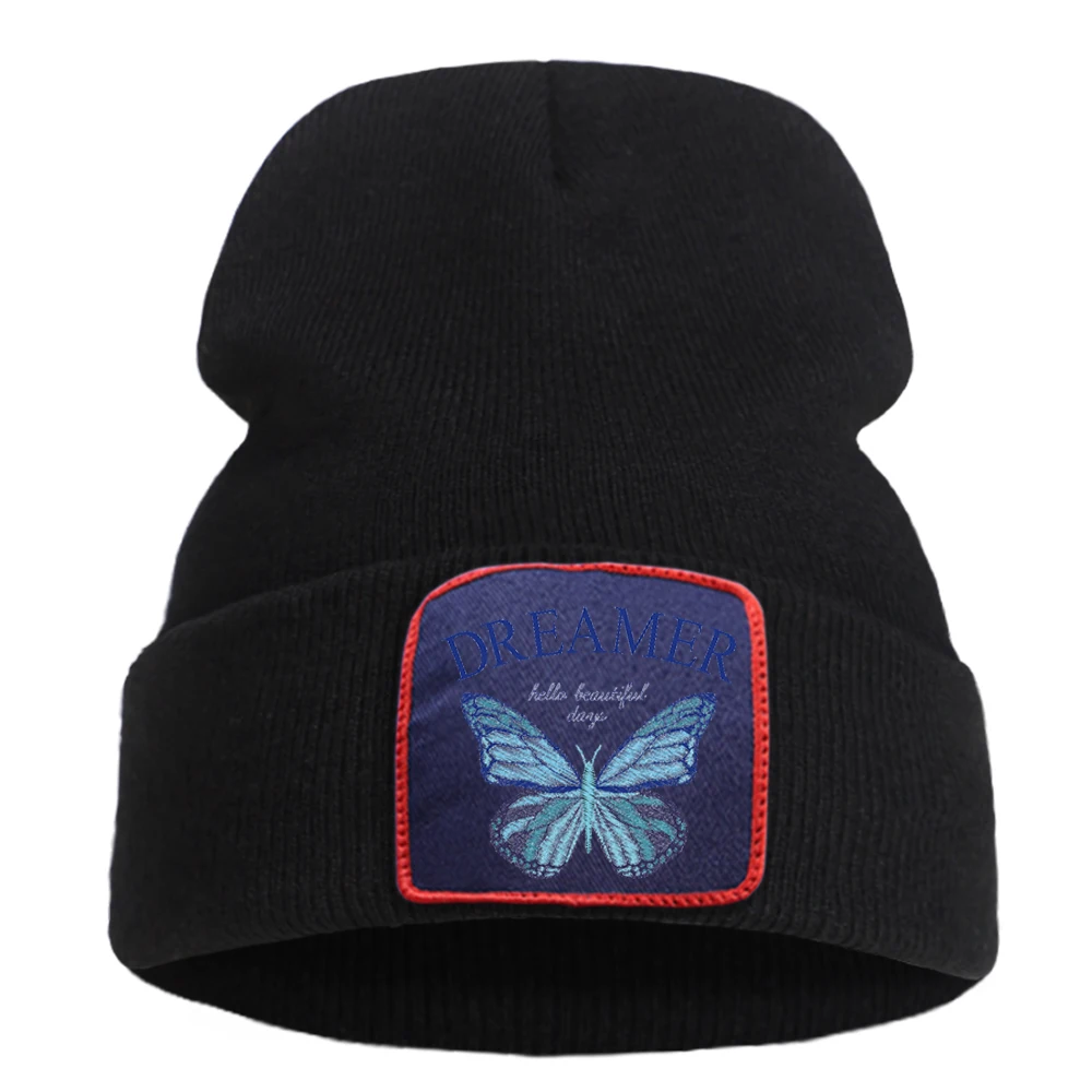 Blue Butterfly Dreamer Lovely Printing New Winter Hat For Girls Outdoor Warm Mens Knitted Hats Cotoon Hip Hop Women Autumn Cap