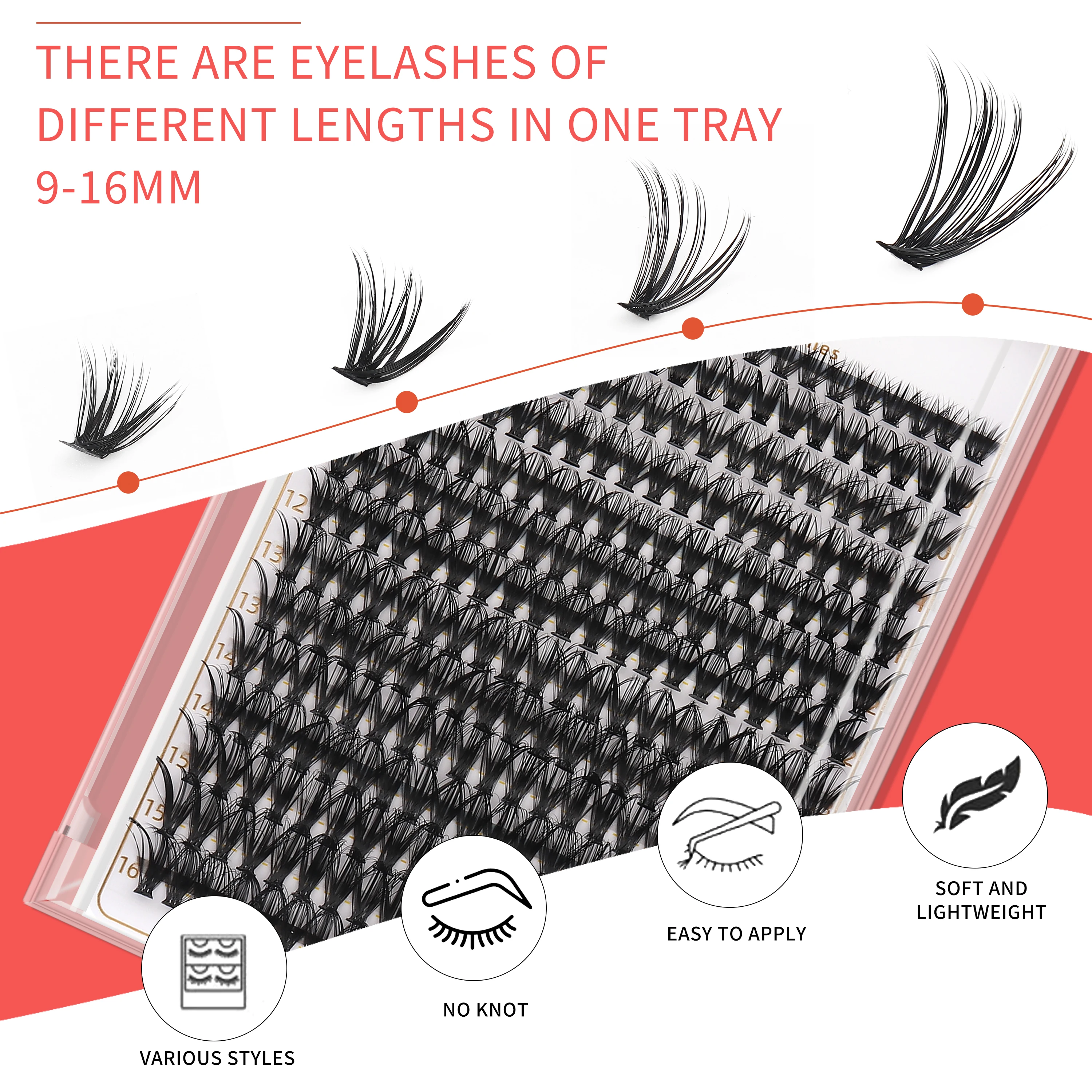 AILAISHI-Kit Individual Lash Cluster, Mix Lash Cluster com Lash Bond e Seal e Lash A, D Curl, 30D e 40D, 9-16mm, 280PCs