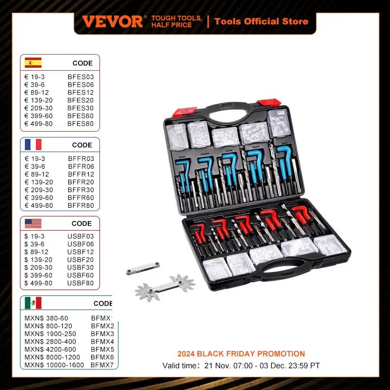 VEVOR Helicoil Thread Repair Kit SAE and Metric Rethreading Tool Kit HSS Drill Bits Thread Inserts Breakoff Installation Tools