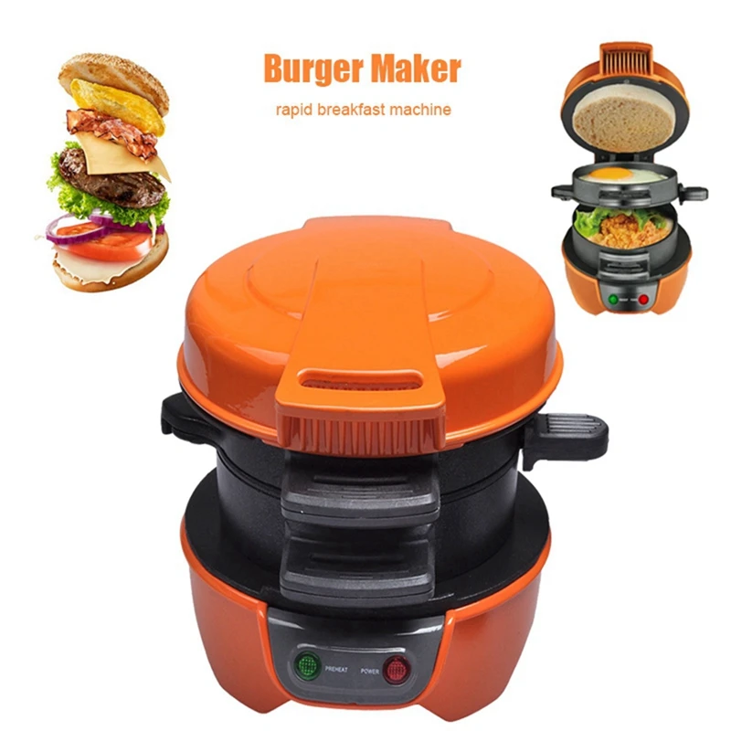 ABBN-Orange Multifunctional Hamburger Maker Bread Machine Home Breakfast Machine Toasting Electric Pancake Maker EU Plug