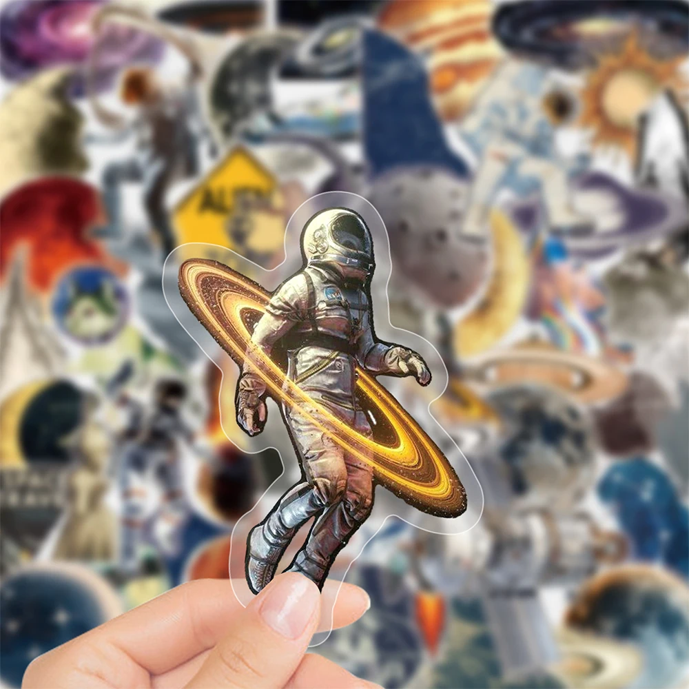 10/30/50pcs Retro Astronaut Universe Planet Stickers Transparent Space Galaxy Decals DIY Laptop Phone Diary Cool Cartoon Sticker