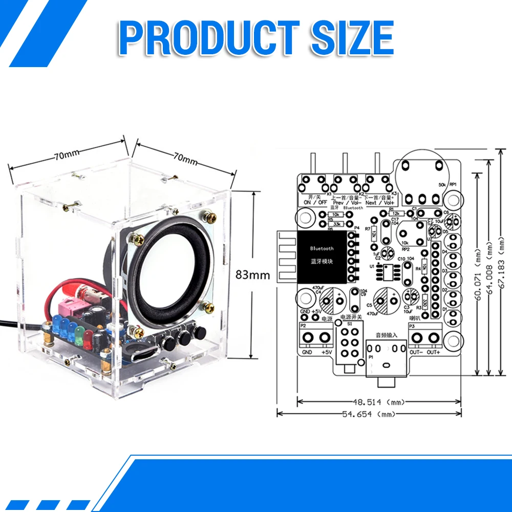 DIY Bluetooth Audio Electronic Kit HT6872 Audio Amplifier with Speaker DIY Soldering Project USB Power Supply DC5V