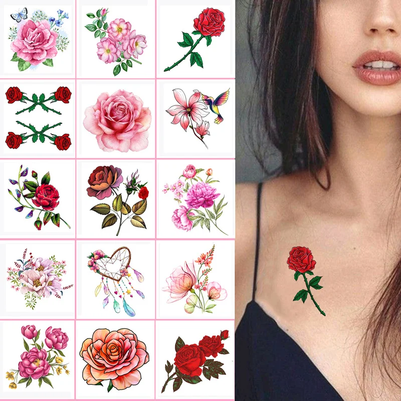 15 Stuks Kleine Bloem Tattoo Stickers Voor Vrouwen Waterdichte Tijdelijke Tatoeages Realistische Nep Tattoo Vlinder Body Make-Up