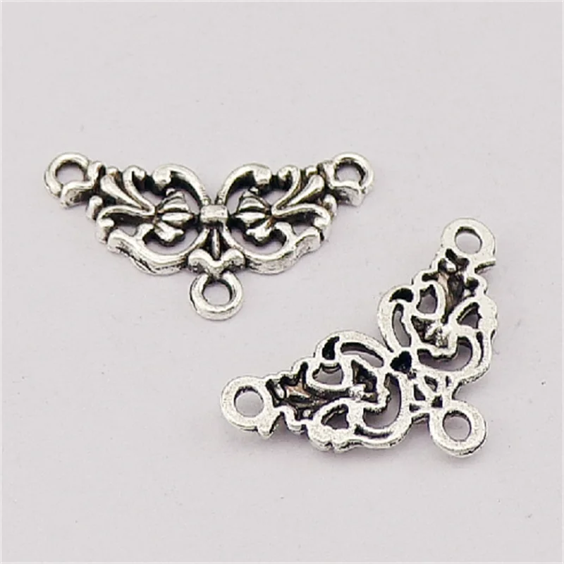 30pcs 14x26mm Antique Silver Plated Vintage Flower Style Connector Charm Pendant DIY Jewelry Supplies for Bracelet Necklace