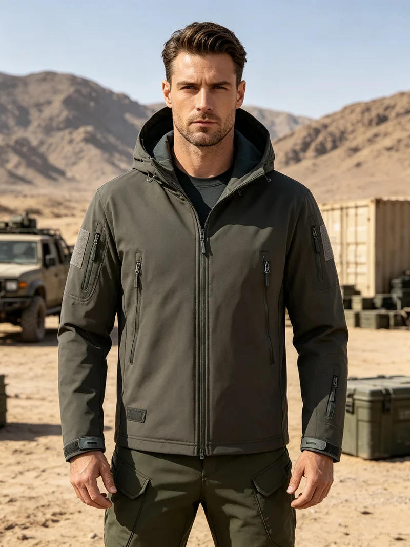Winter Verdickter Herren Tarnanzug Wasserdichtes Taktisches Trainingsset Mehrtaschen-Kapuzenjacke Fleece-Hose Outdoor Jagd 2-teilig