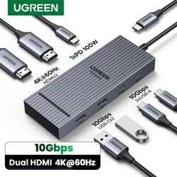 UGREEN USB C HUB Dual HDMI 7-in-1 Type-C to 4K60Hz 2HDMI 10Gbps USB-A&C Ports PD100W for MacBookPro Laptop USB Splitter Docking