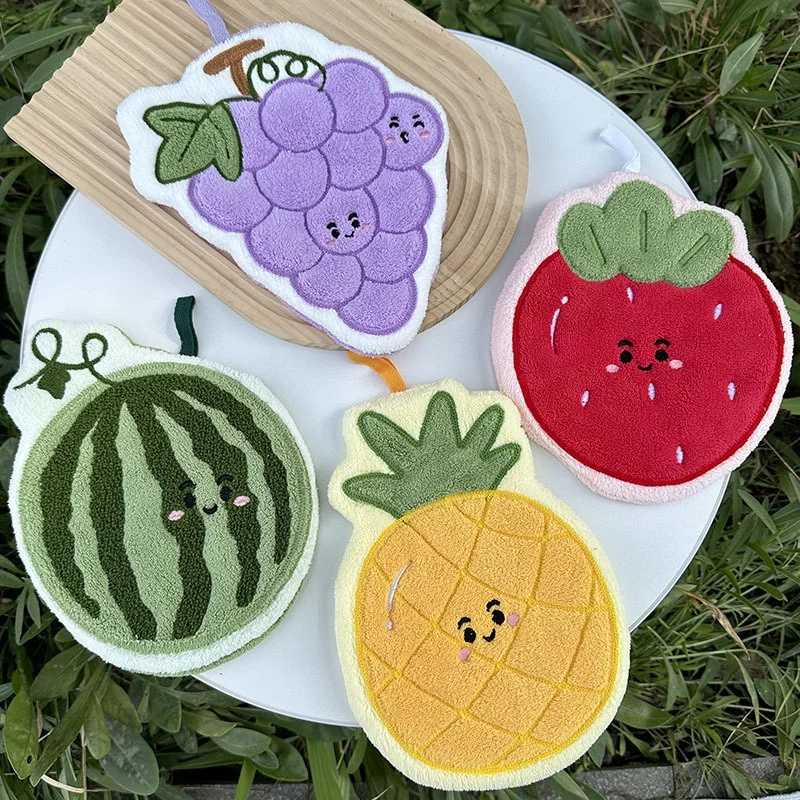 Cute Fruit Cartoon Hanging Kitchen Towel Absorbent Coral Fleece Small Gift Towel