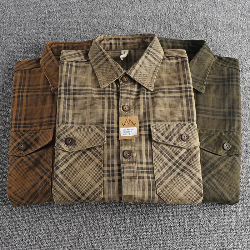 Fashionable Checked Cotton Shirt for Men, Ideal for Autumn Casual Wear, Washable Thin Jacket