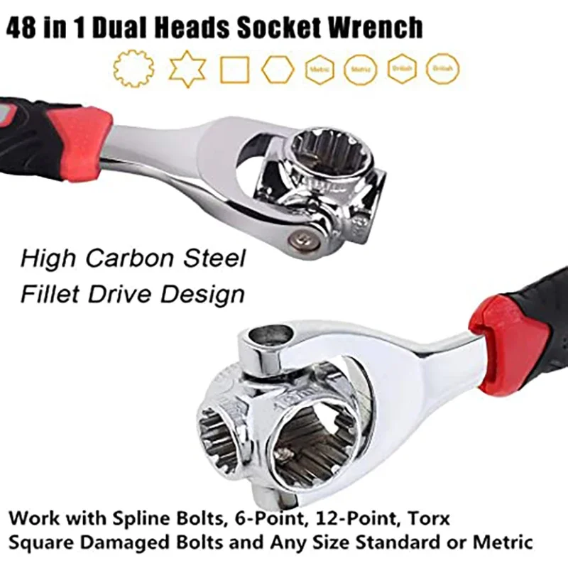 Versatile 48-in-1 Socket Hand Tool for Splined Bolts Torx 360 Degree 6-Point Universal Furniture Auto Repair Wrench