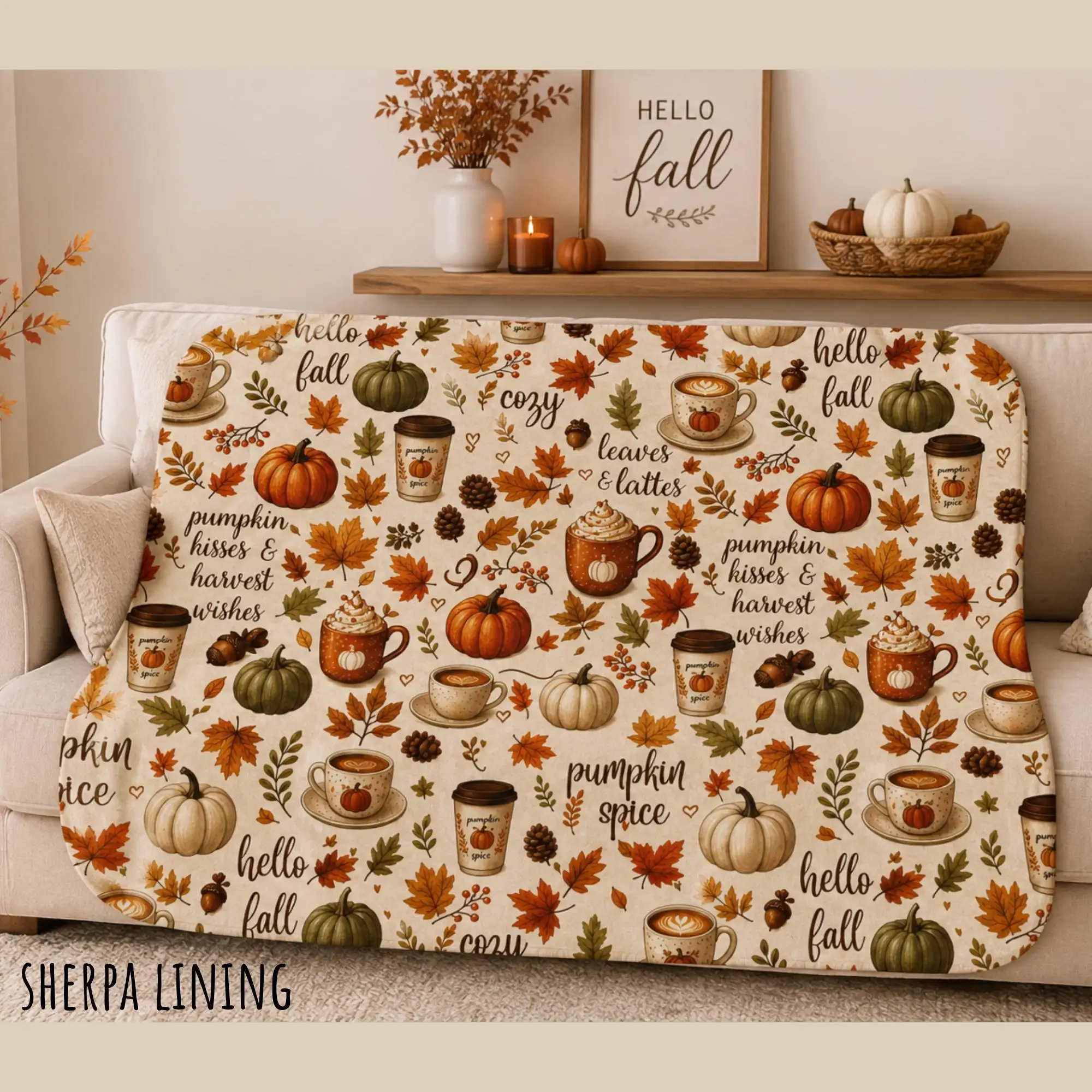 1pc Fruitful Autumn Soft&Warm Portable Blanket Flannel Printed Blanket for Camping&Travel Suitable for Sofa Bedroom Living Room