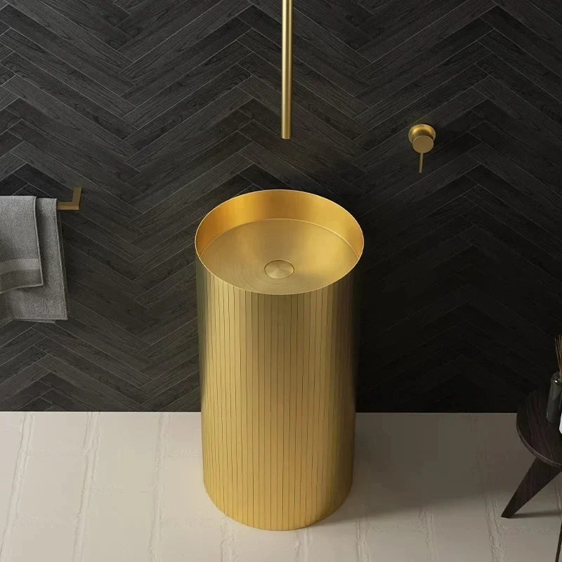 

Metal stainless steel column basin Modern minimalist B&B integrated floor-standing washbasin washstand basin