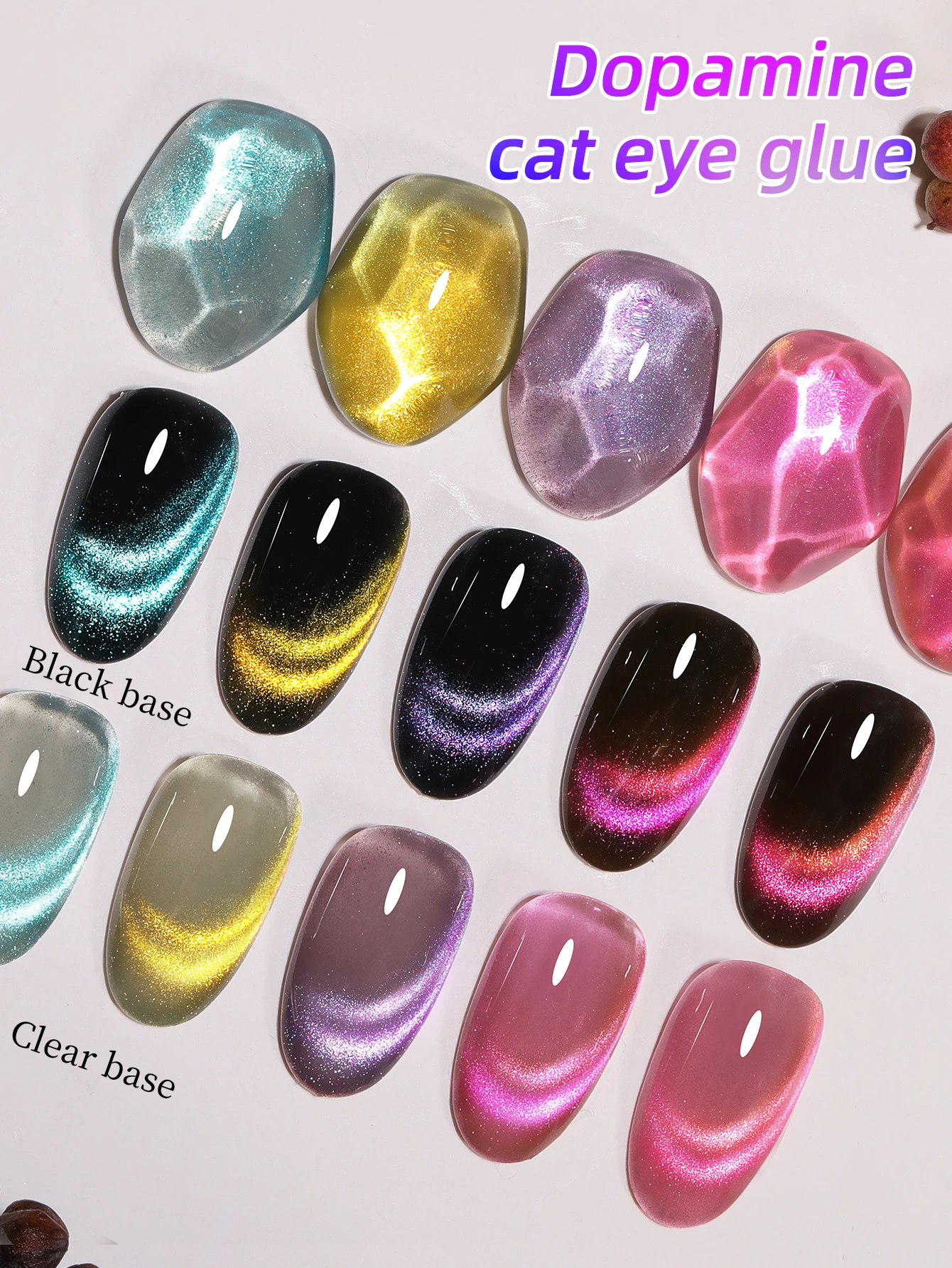 XEIJAYI 15ml キャッツアイジェルネイルポリッシュセット、サロン向けキラキラ透き通る効果、5色キャッツアイ（ブラックカラー付き）