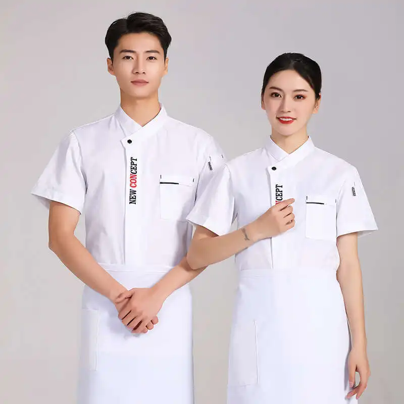 Flash Delivery Letter Embroidered Chef's Elegant And Atmospheric Short Sleeve Top Restaurant Hotel Fashion Trendy Uniform