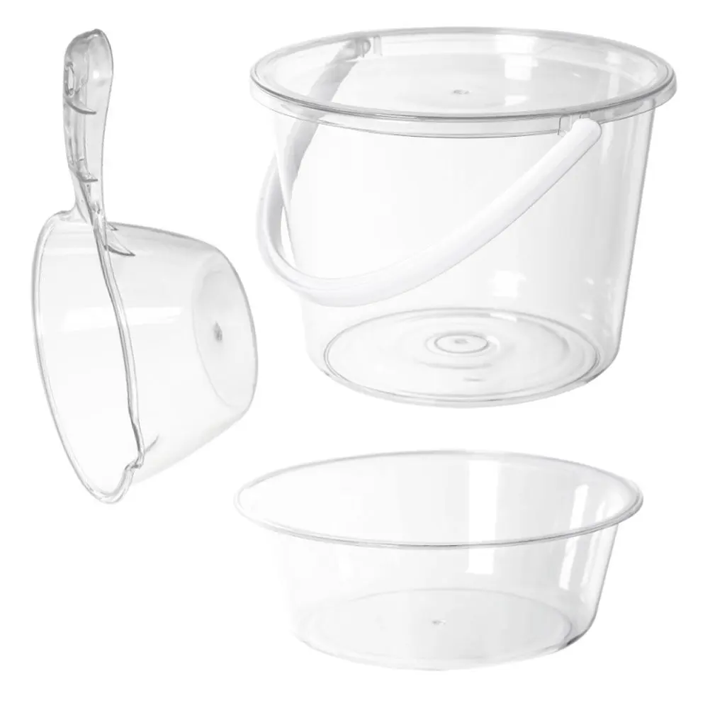 1Set Transparent Large Capacity Water Bucket Set Plastic Basin Scoop Multipurpose Portable Wash Bucket for Home Bathroom