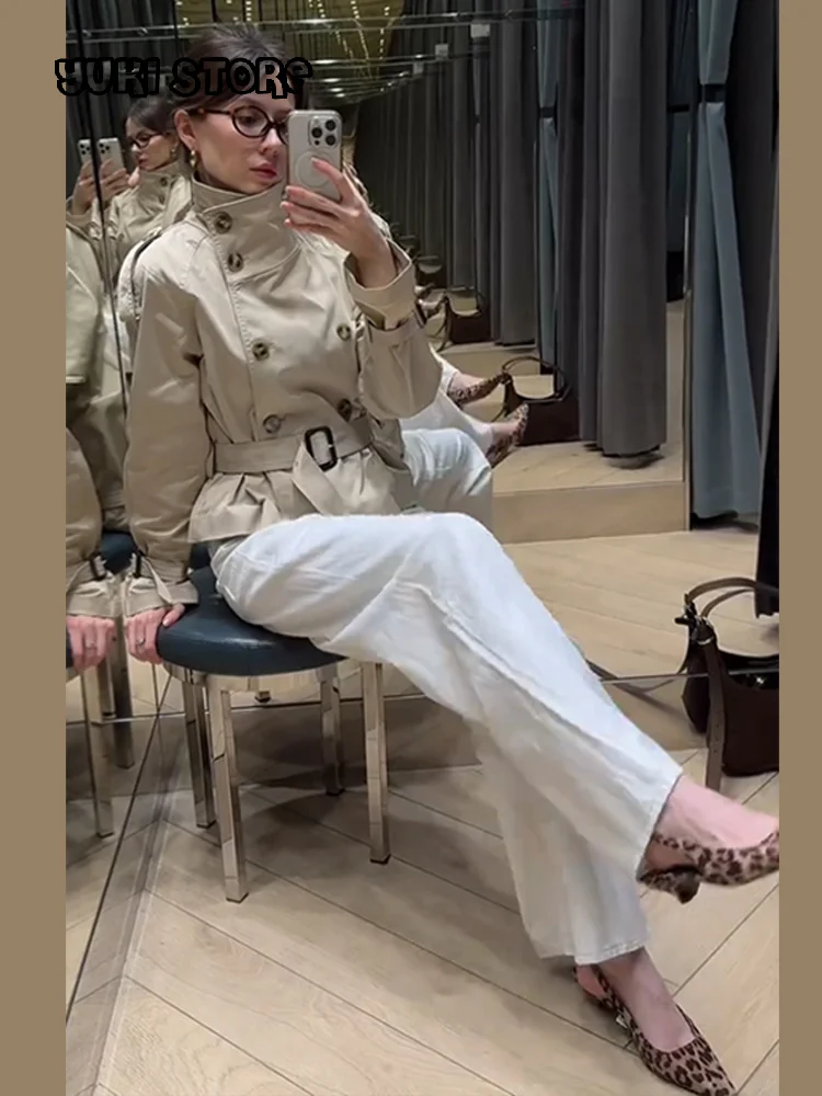 

Chic Autumn Turtleneck Women' Trench Coat With Belt Long Sleeve Double Breasted Jacket Female 2025 Fashion Lady Outerwear Street