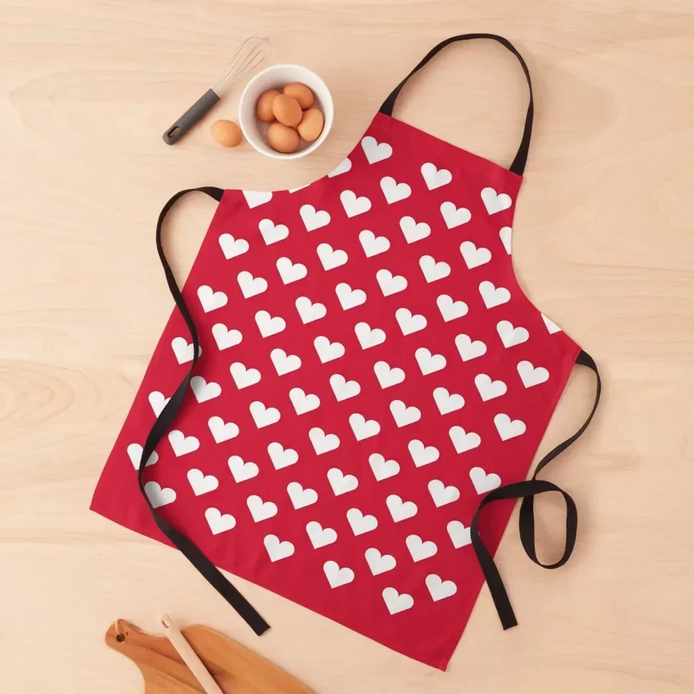 

Small WHITE & RED LOVE HEARTS Apron Korean For Cosmetologist barber uniform innovative kitchen and home items Apron