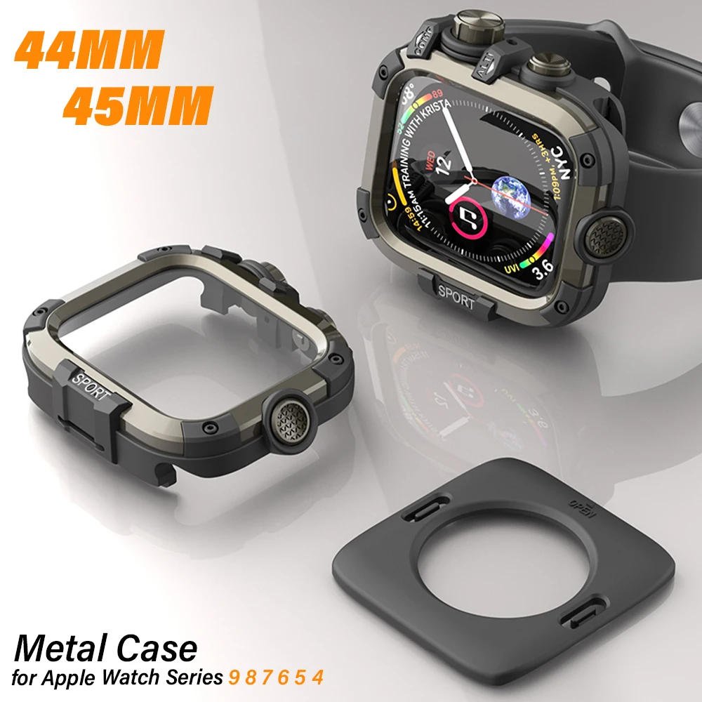 MEN Metal Case for Apple Watch Series 9 8 7 6 5 4 45mm 44mm Aluminum Alloy Full Cover Protective Case for Apple Series 9 8 7 6 5
