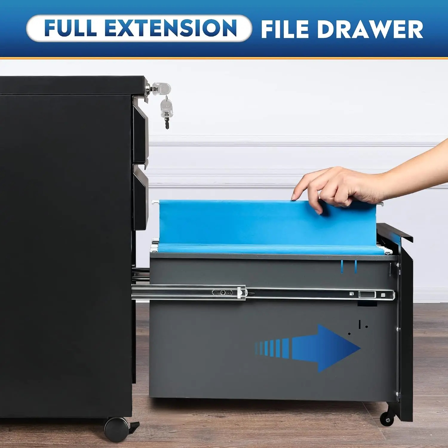 3 Drawer Mobile File Cabinet with Lock, Under Desk Metal Storage for Home Office Legal Letter A4, Fully Assembled, Customized