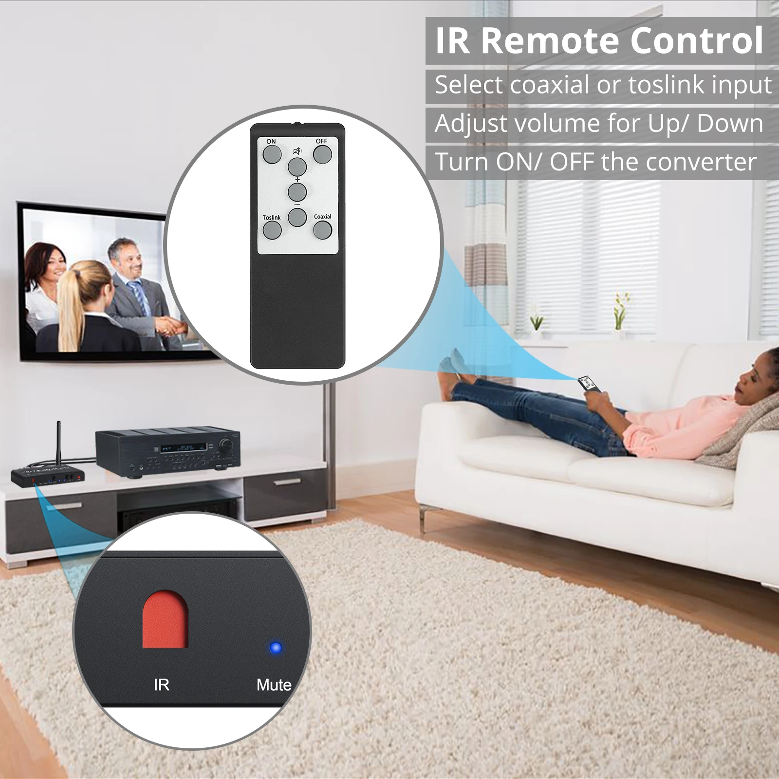 PROZOR DAC Converter Built-in Bluetooth-Compatible Receiver 192kHz DAC with IR Remote Control Digital Coaxial Toslink to L/R RCA